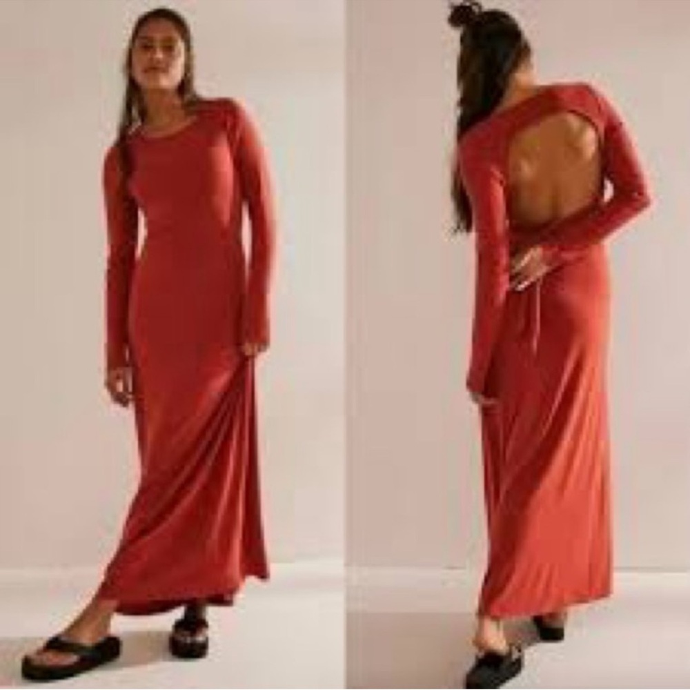 Free People Beach Luna Midi Open Back Dress, Terra Red NWT Small